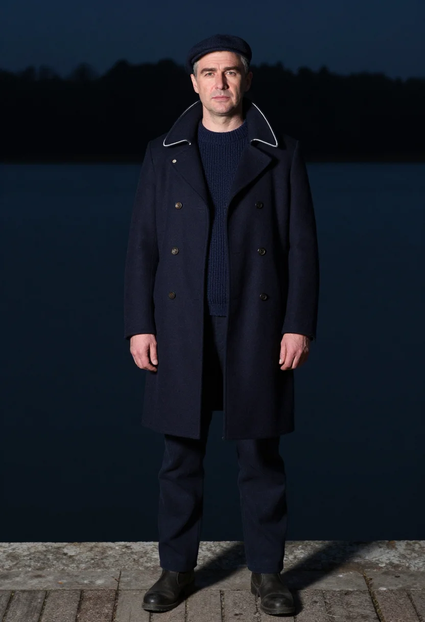 AI melton navy sample — portrait of a man, three-quarter-length portrait of a Wester
