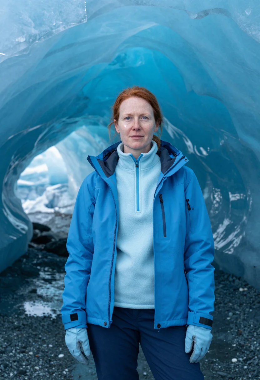 AI mendenhall ice cave glaciologist blue sample — portrait of a woman, half-length portrait of a Western-Europ