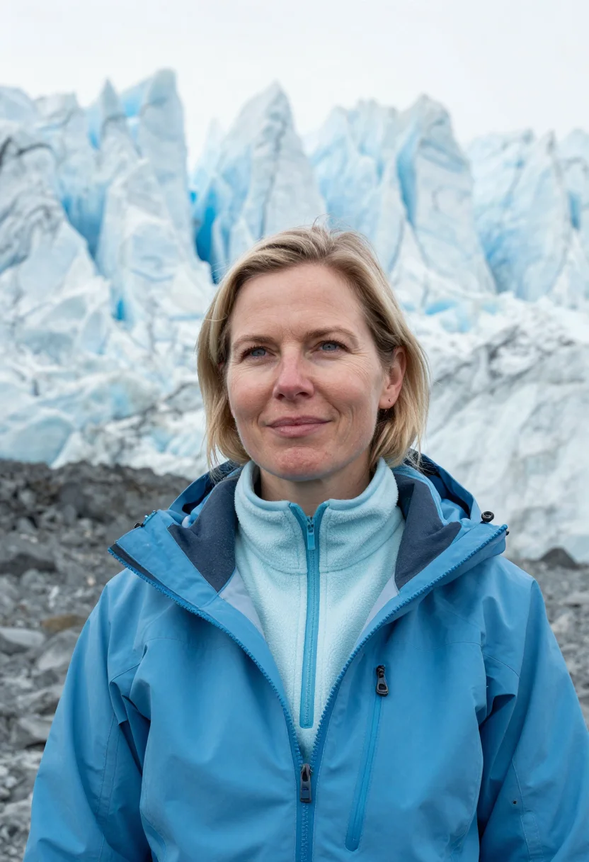 AI mendenhall ice cave glaciologist blue sample — portrait of a woman, chest-up portrait of a Western-European