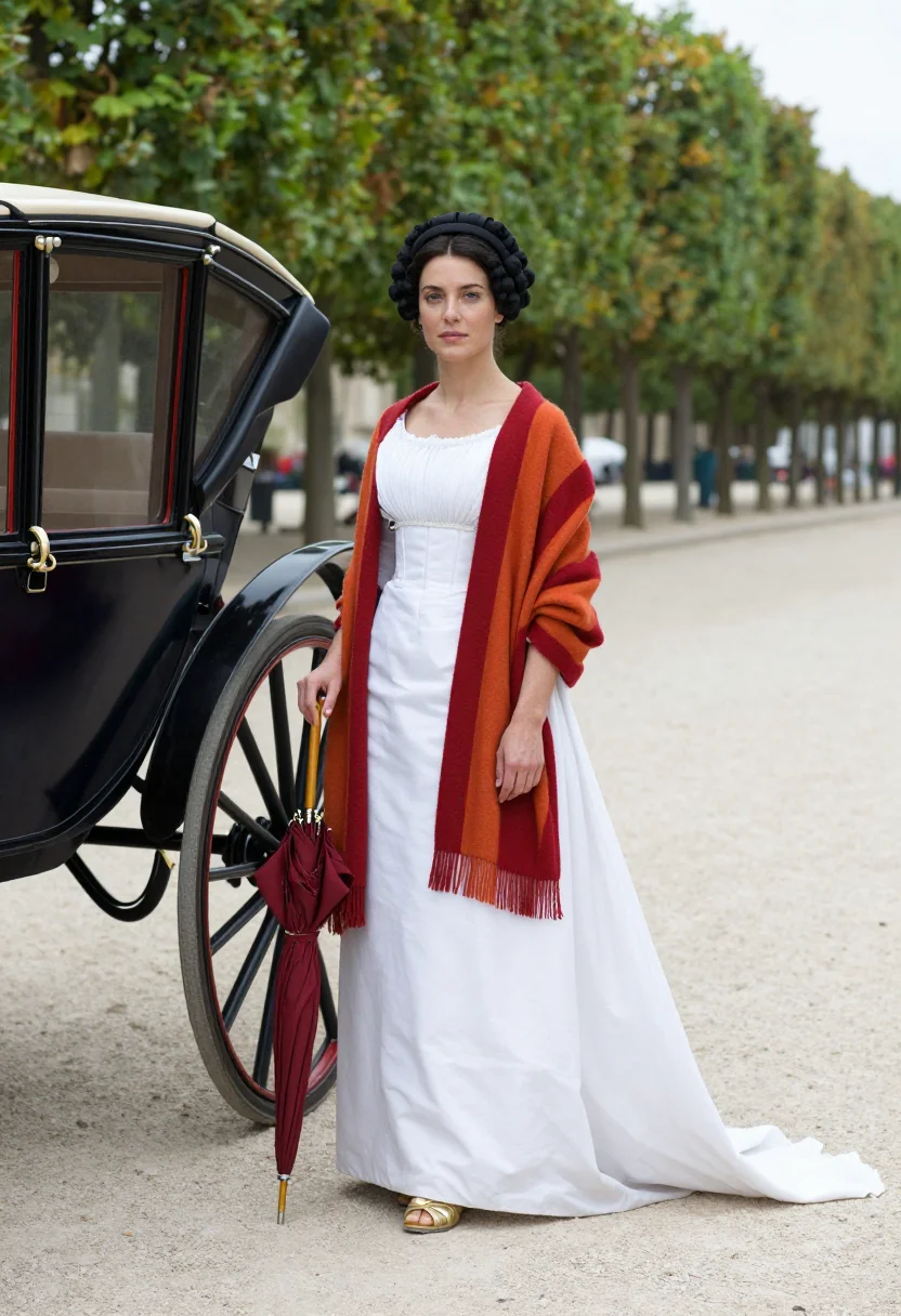 AI merveilleuse directoire sample — portrait of a woman, in her early twenties with fair skin, g
