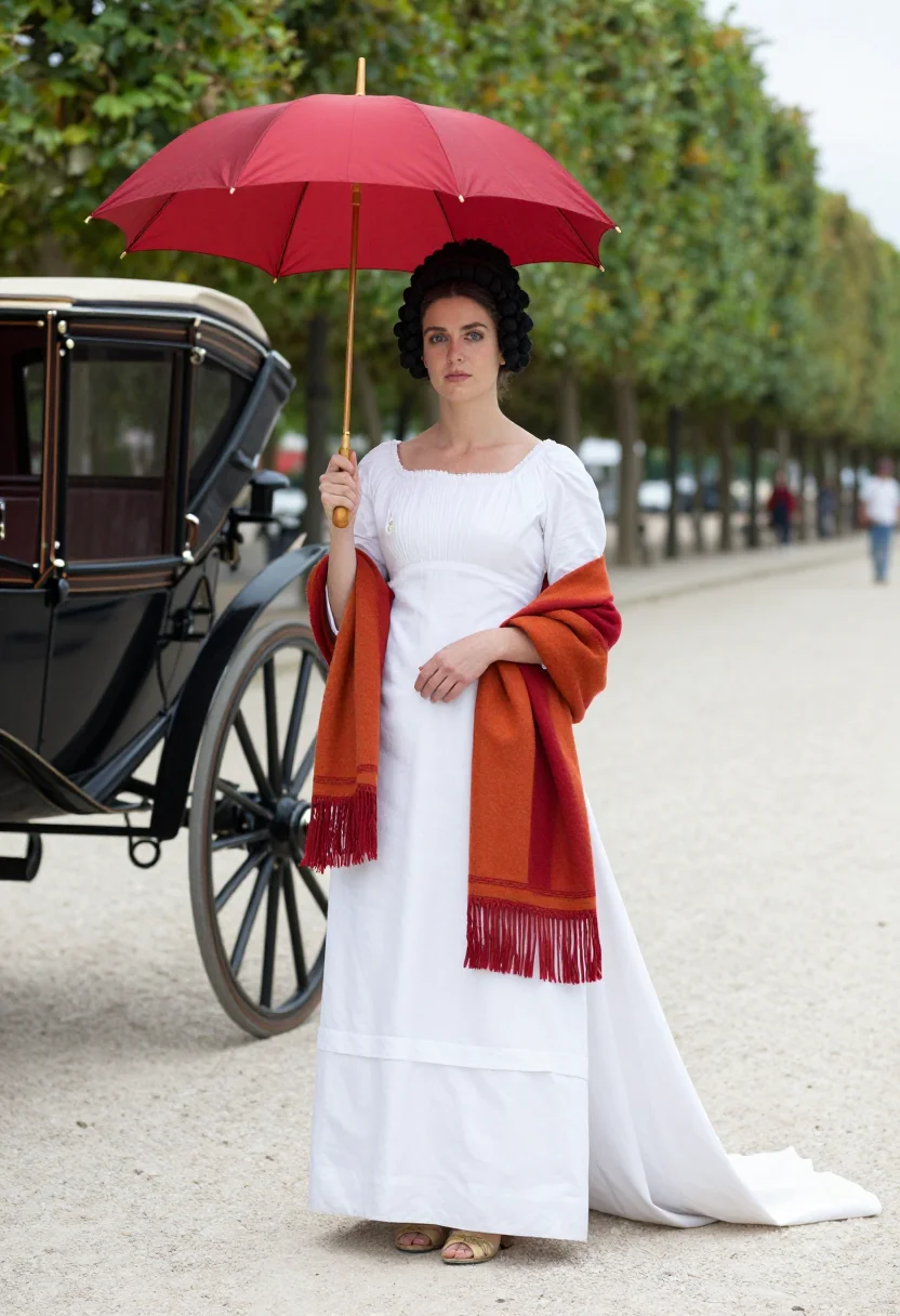 AI merveilleuse directoire sample — portrait of a woman, in her early twenties with fair skin, g