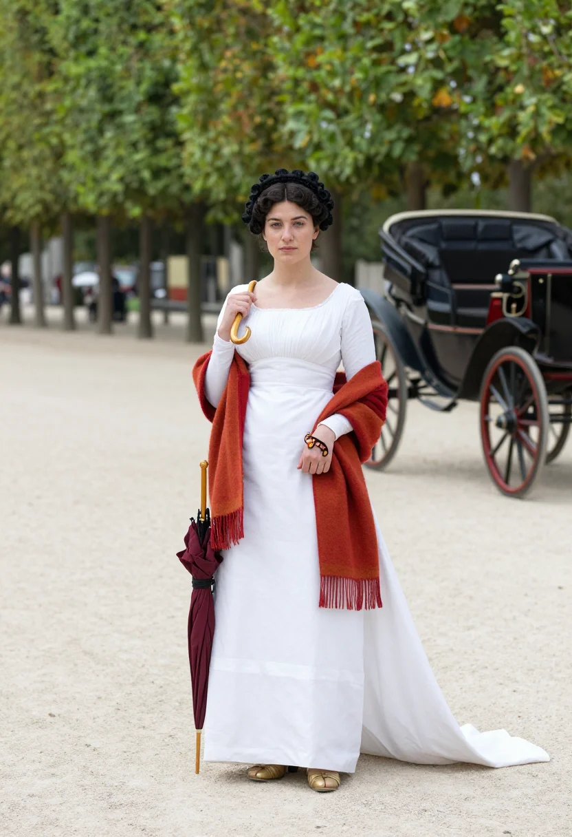 AI merveilleuse directoire sample — portrait of a woman, in her early twenties with fair skin, g