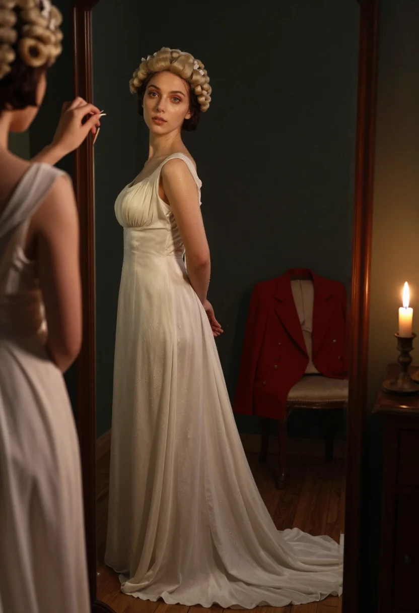 AI merveilleuse directoire sample — portrait of a woman, in her early twenties with fair skin, g