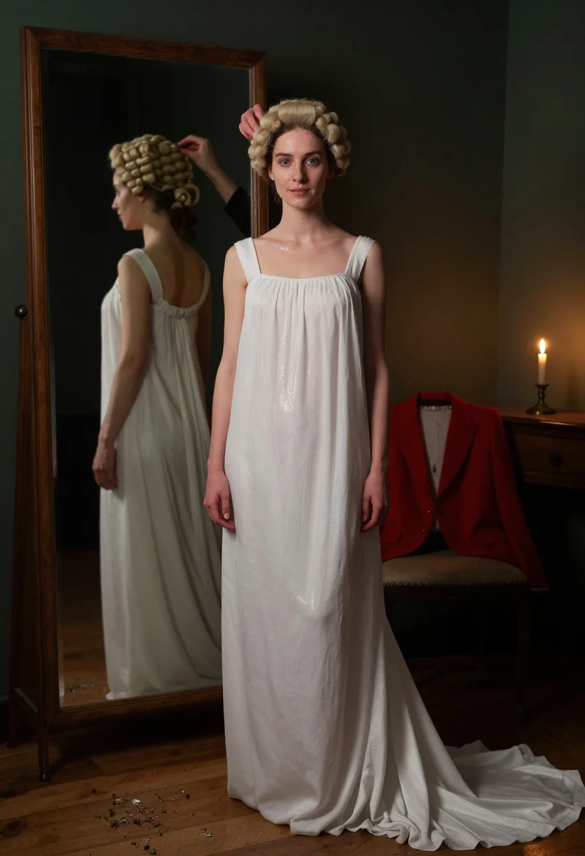 AI merveilleuse directoire sample — portrait of a woman, in her early twenties with fair skin, g