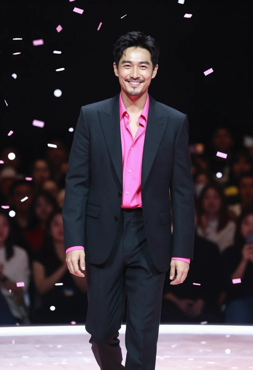 AI messi miami pink sample — editorial portrait photograph, an East-Asian man in his late