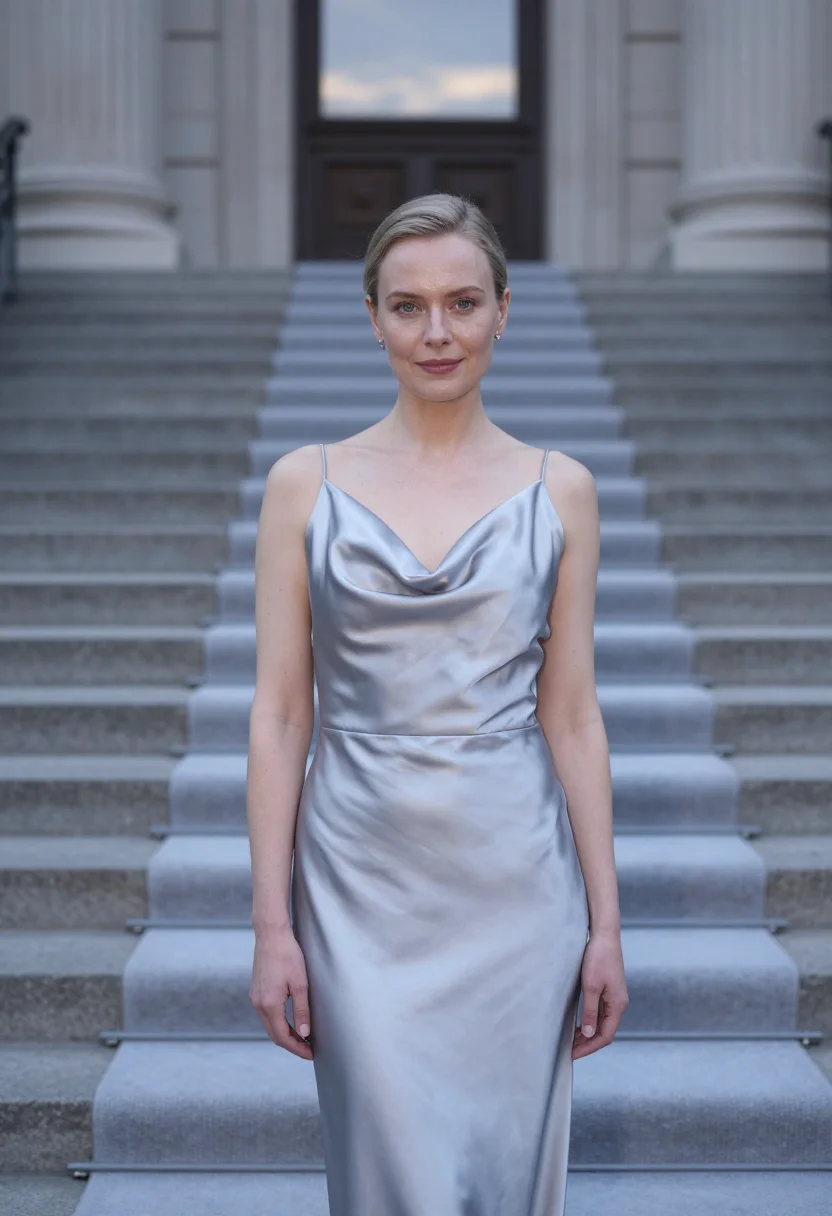 AI met gala first monday may gown sample — portrait of a woman, a Swedish woman in her mid-thirties wit