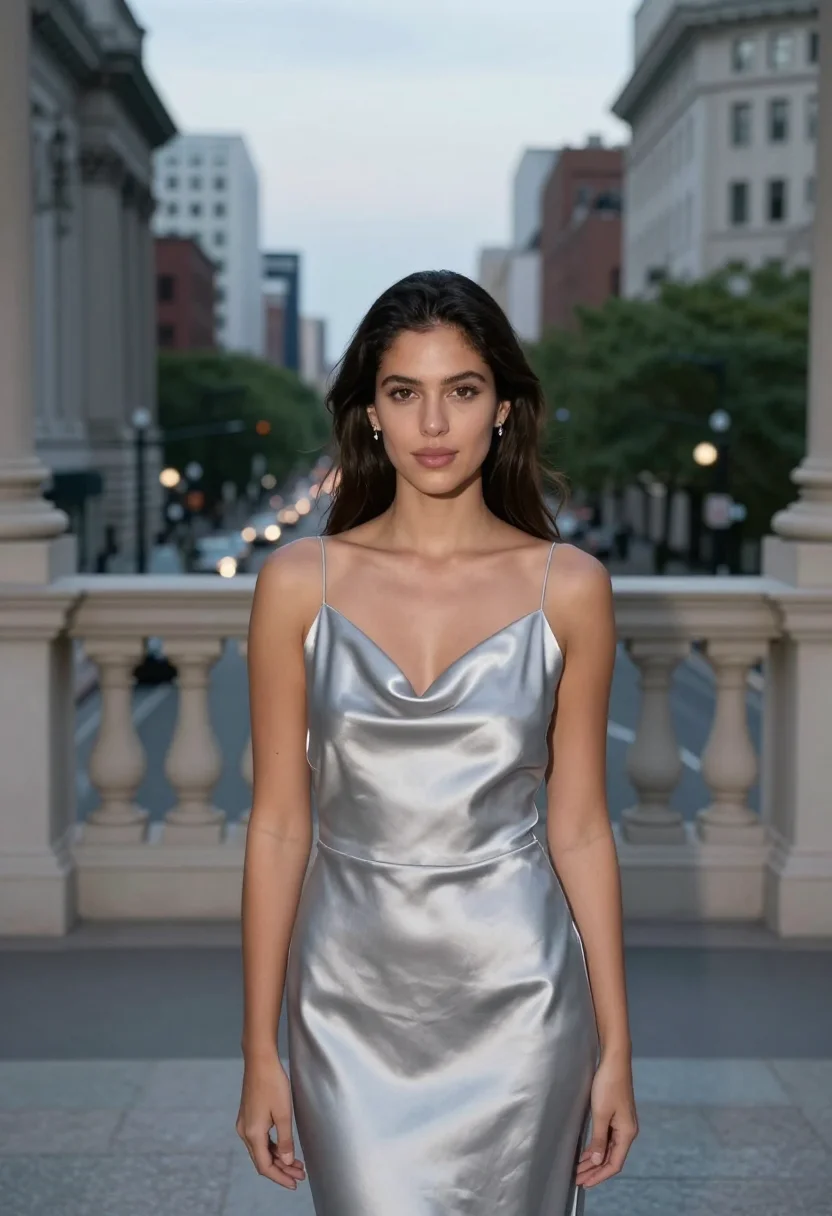 AI met gala first monday may gown sample — portrait of a woman, a Brazilian woman in her early thirties