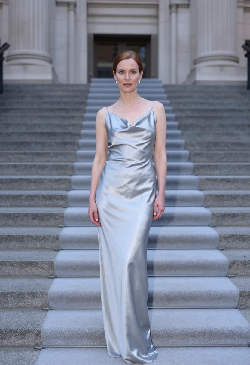 AI met gala first monday may gown sample — portrait of a woman, an English woman in her early forties w