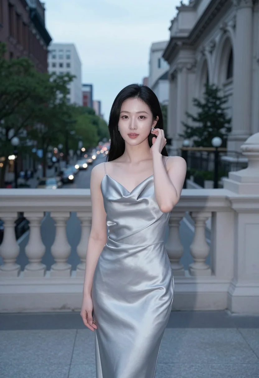 AI met gala first monday may gown sample — portrait of a woman, a Korean-American woman in her late twe
