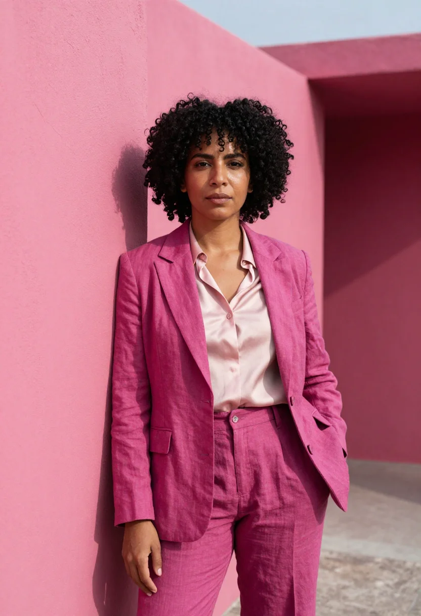 AI mexico city architect barragan pink sample — portrait of a woman, an Afro-Mexican architect in her mid-fo