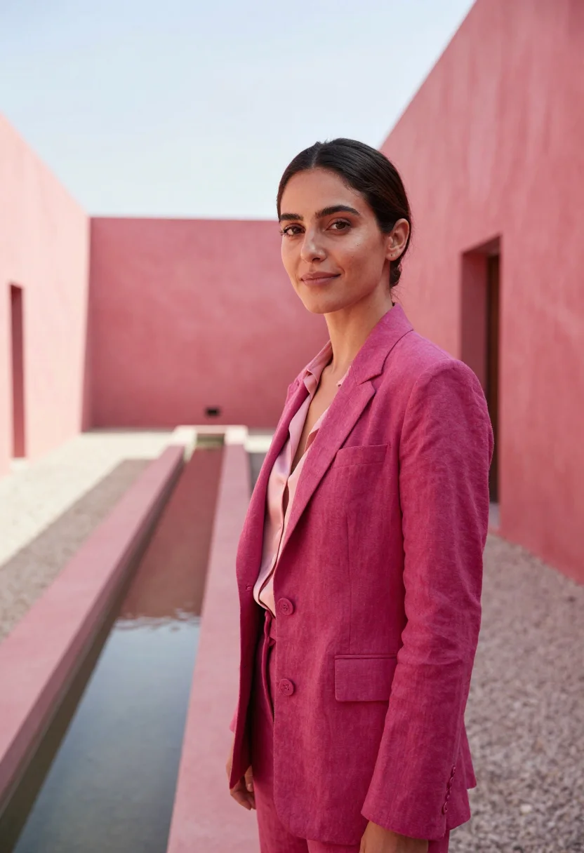 AI mexico city architect barragan pink sample — portrait of a woman, an Italian architect in her mid-thirtie