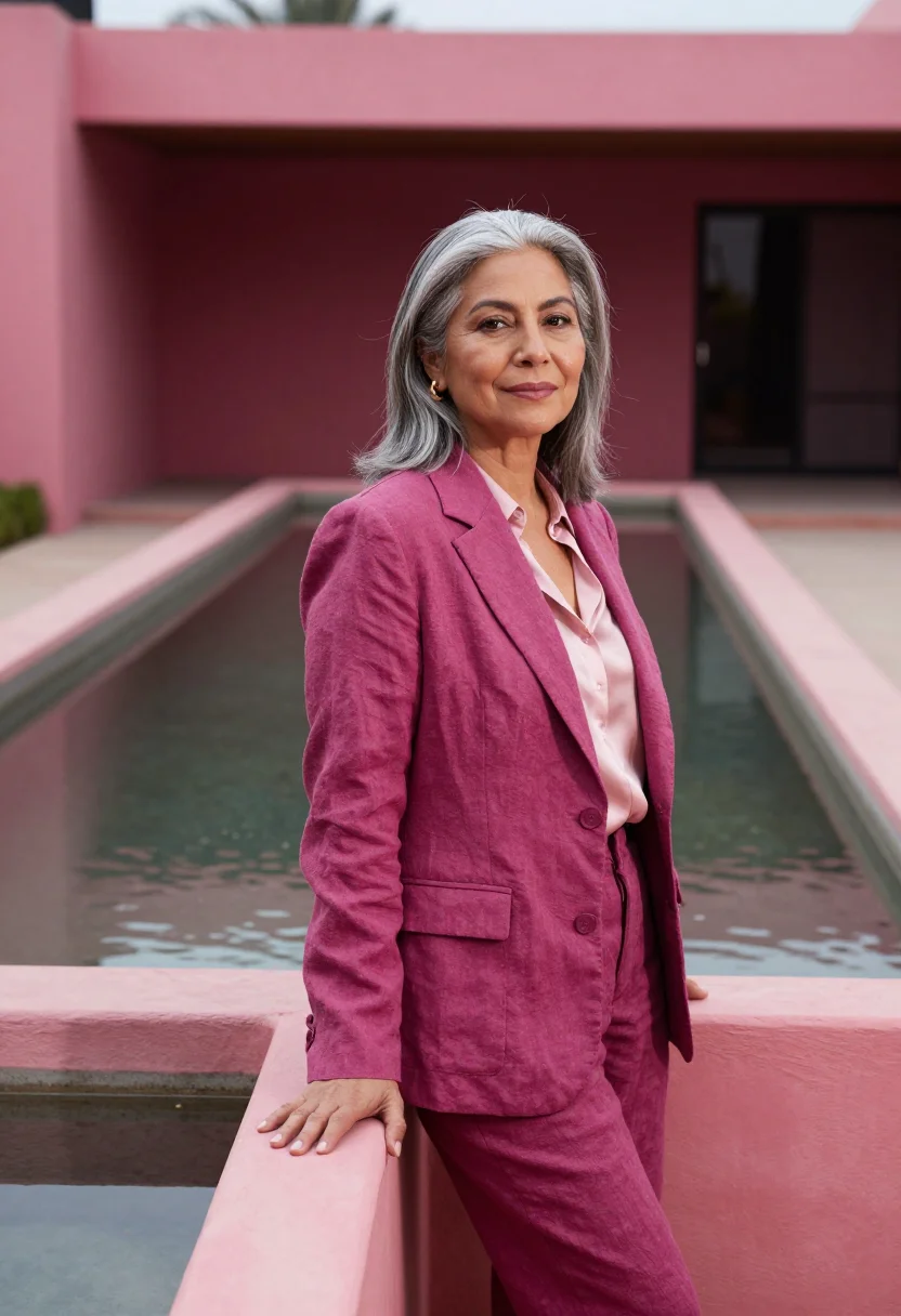 AI mexico city architect barragan pink sample — portrait of a woman, a Mexican architect in her mid-fifties