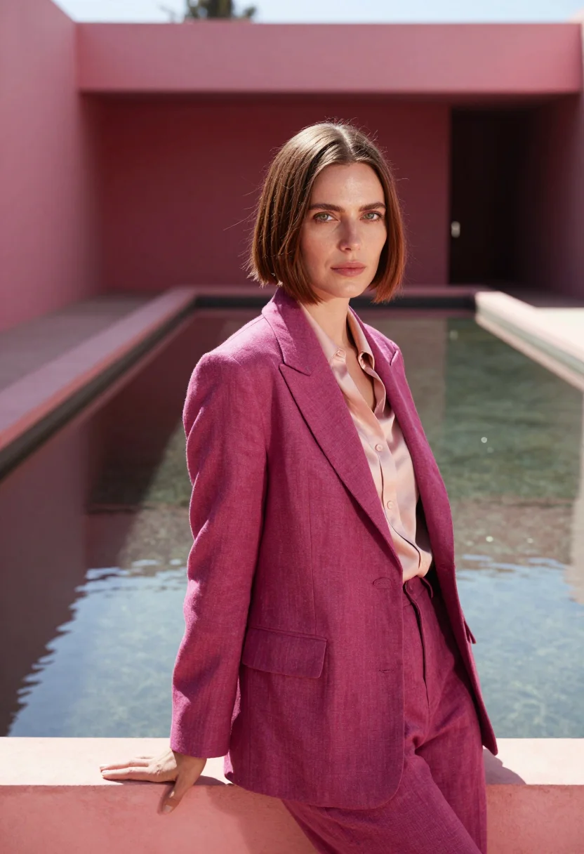 AI mexico city architect barragan pink sample — portrait of a woman, a French architect in her early forties