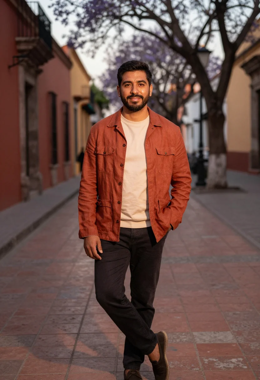 AI mexico city roma norte november terracotta sample — portrait of a man, framed full length from the head to the s