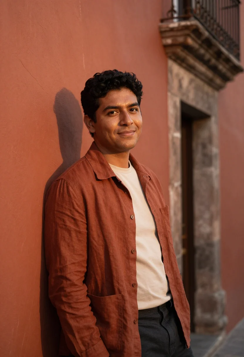 AI mexico city roma norte november terracotta sample — portrait of a man, framed chest-up to the ribs, the body clo