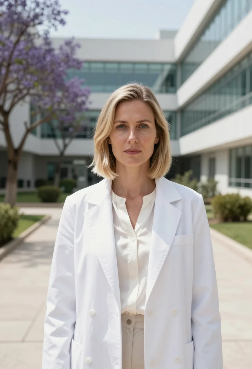 AI mexico city surgeon hospital modernist white sample — portrait of a woman, a French surgeon in her early forties w