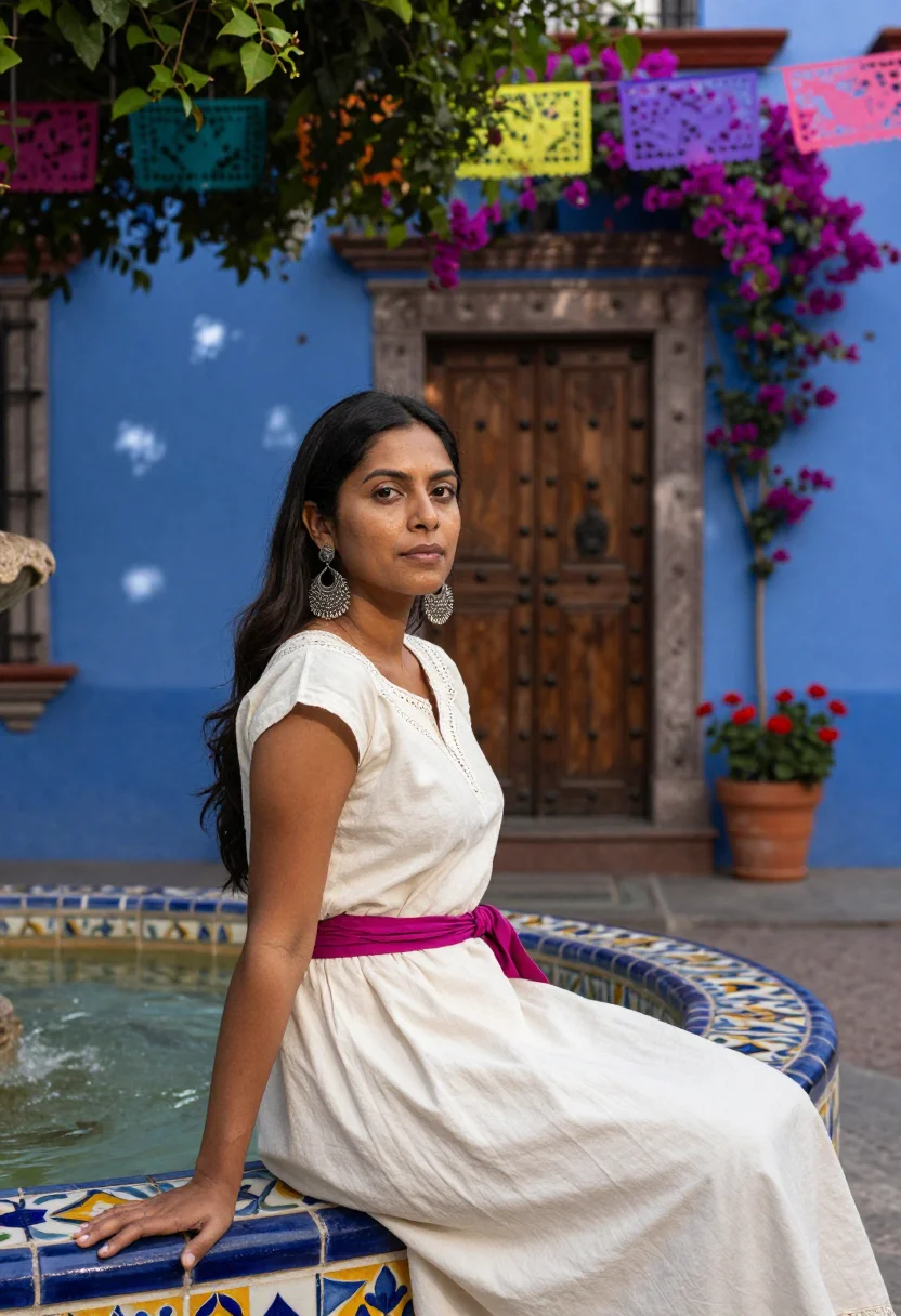 AI mexico city sample — portrait of a woman, half-length portrait of a South-Asian w