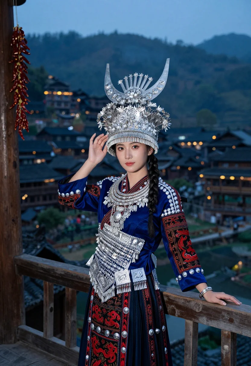 AI miao silver sample — portrait of a woman, three-quarter-length portrait of a Miao