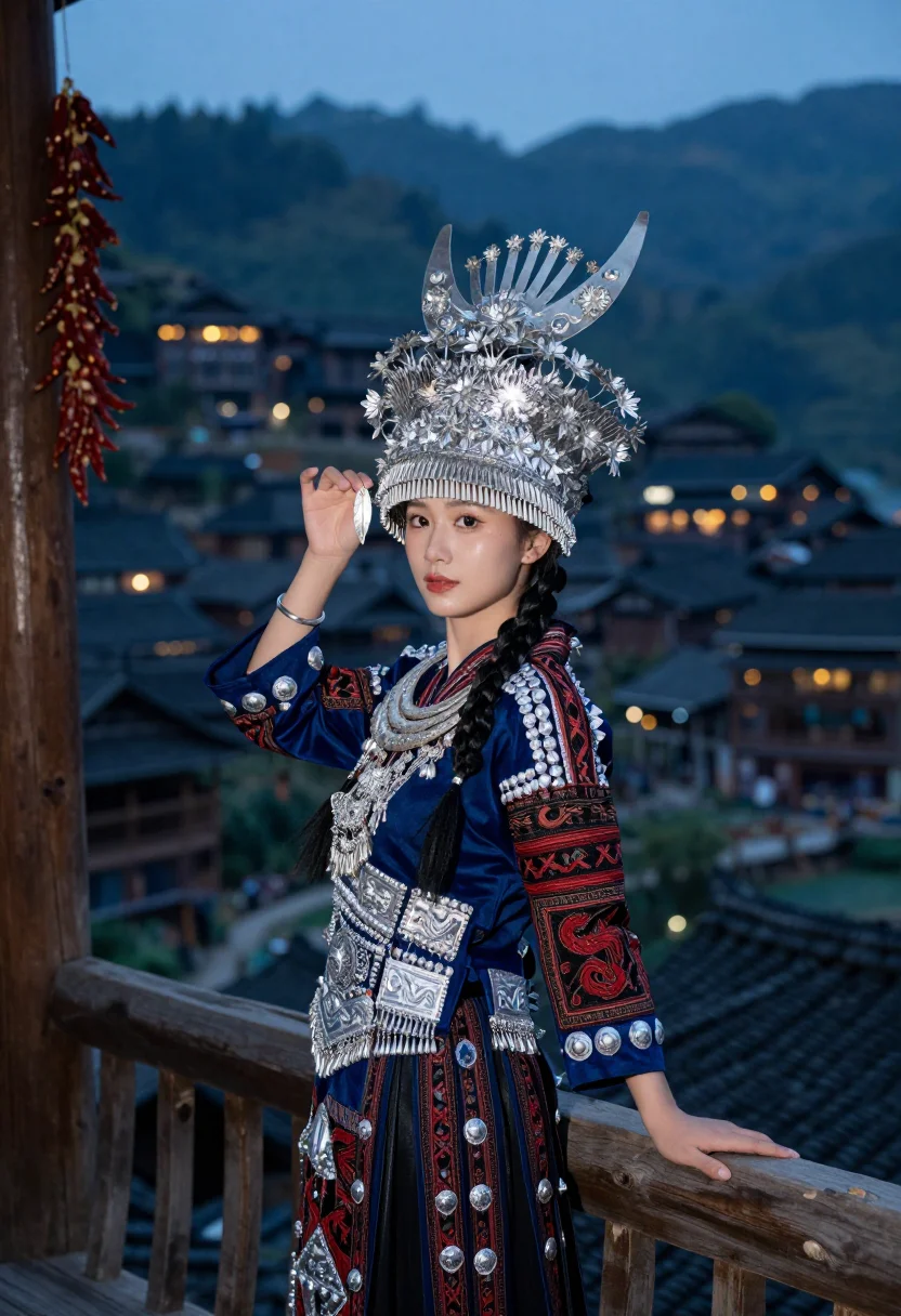 AI miao silver sample — portrait of a woman, half-length portrait of a Miao woman wi