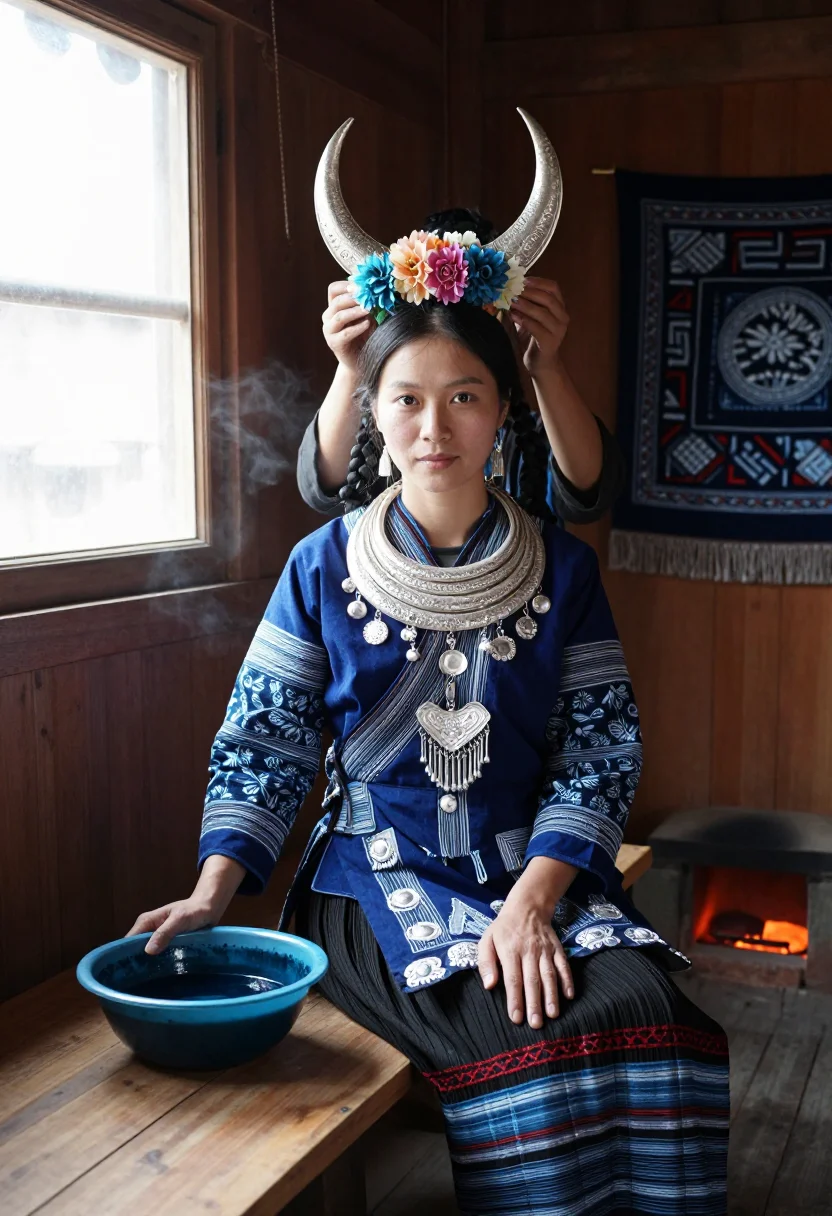 AI miao silver sample — portrait of a woman, three-quarter-length portrait of a Miao