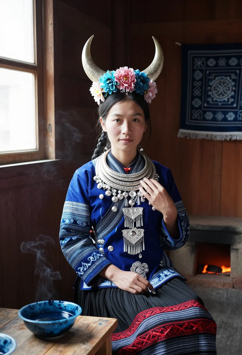 AI miao silver sample — portrait of a woman, half-length portrait of a Miao woman wi