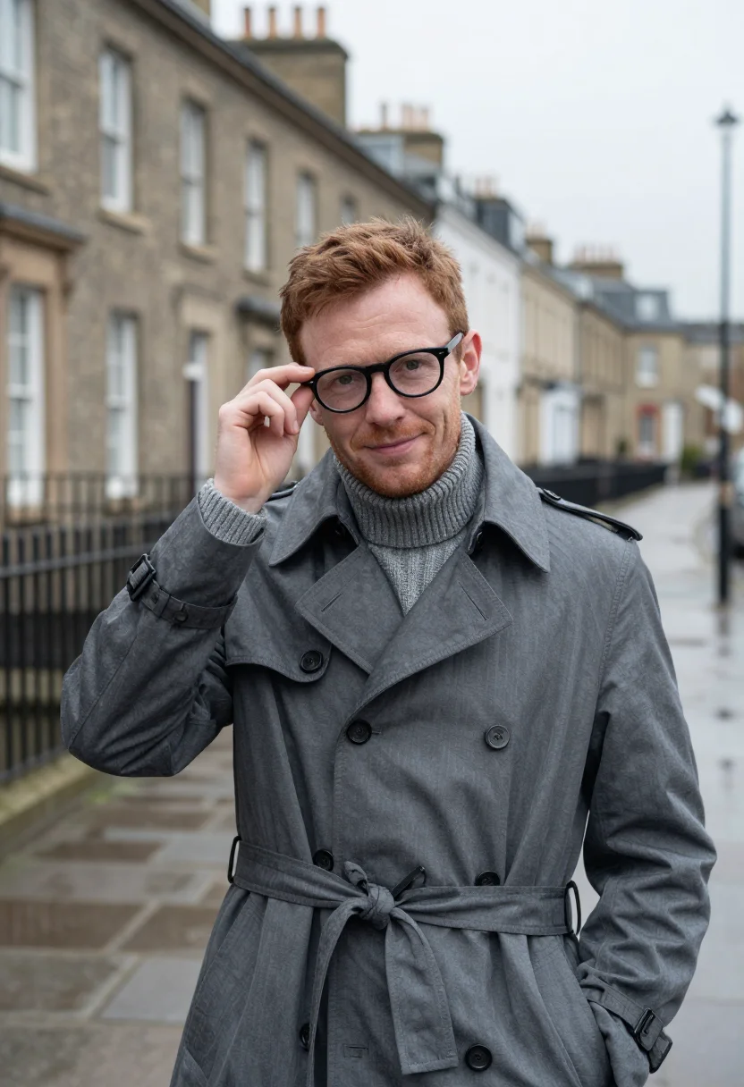 AI michael caine ipcress london january grey sample — portrait of a man, framed chest-up, the crop at the ribs, th