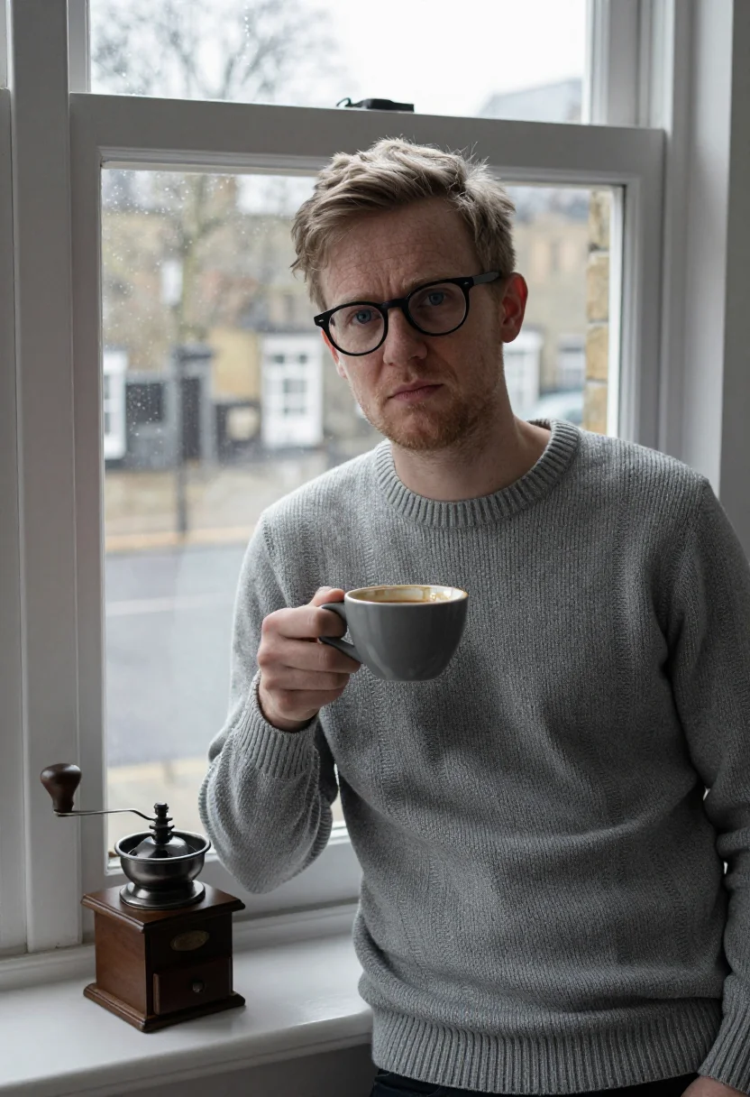 AI michael caine ipcress london january grey sample — portrait of a man, framed half-length from the waist up, a s