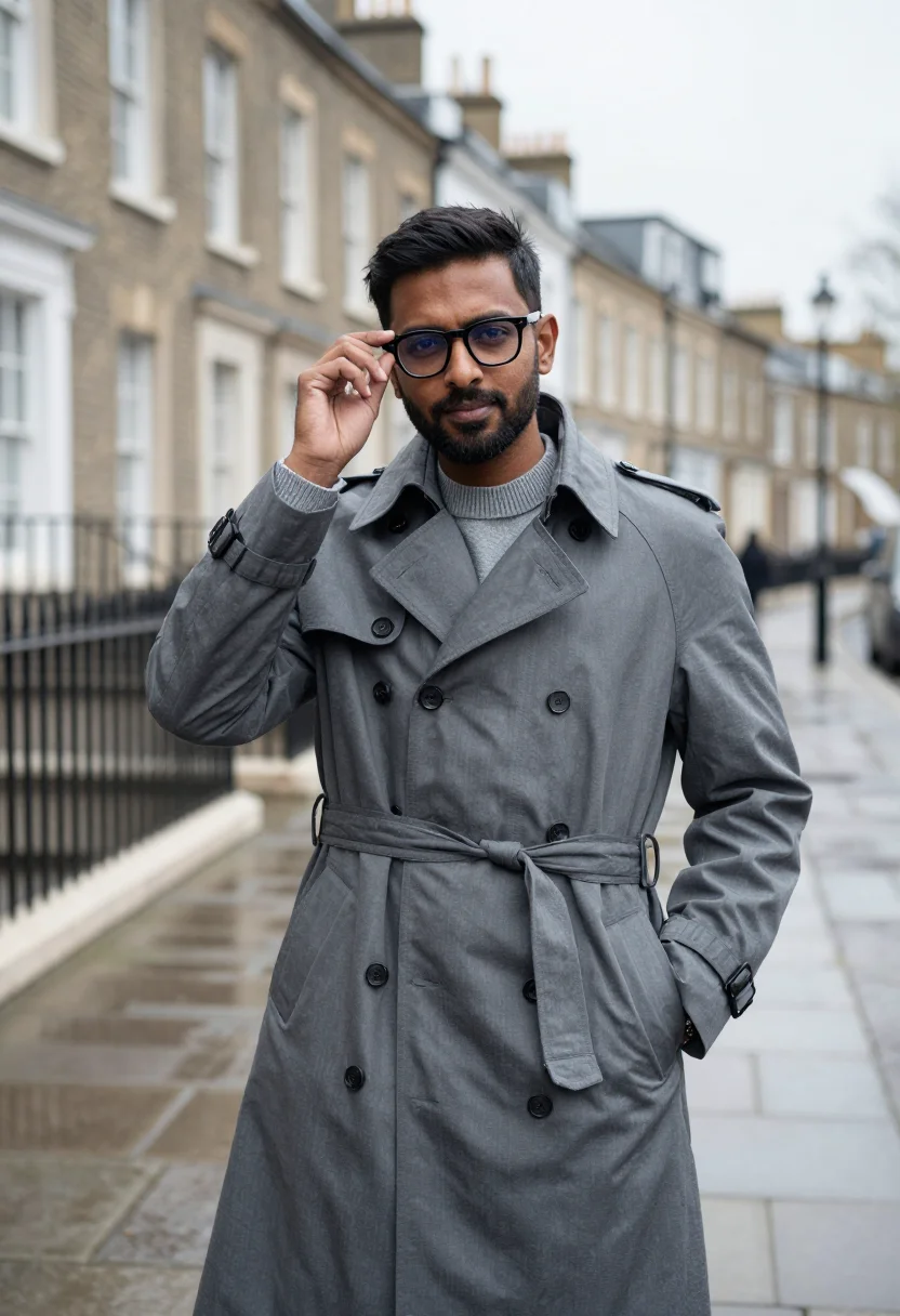 AI michael caine ipcress london january grey sample — portrait of a man, framed three-quarter length from the knee