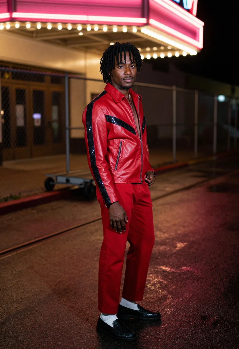 AI michael jackson thriller sample — portrait of a man, three-quarter-length portrait of an Afric