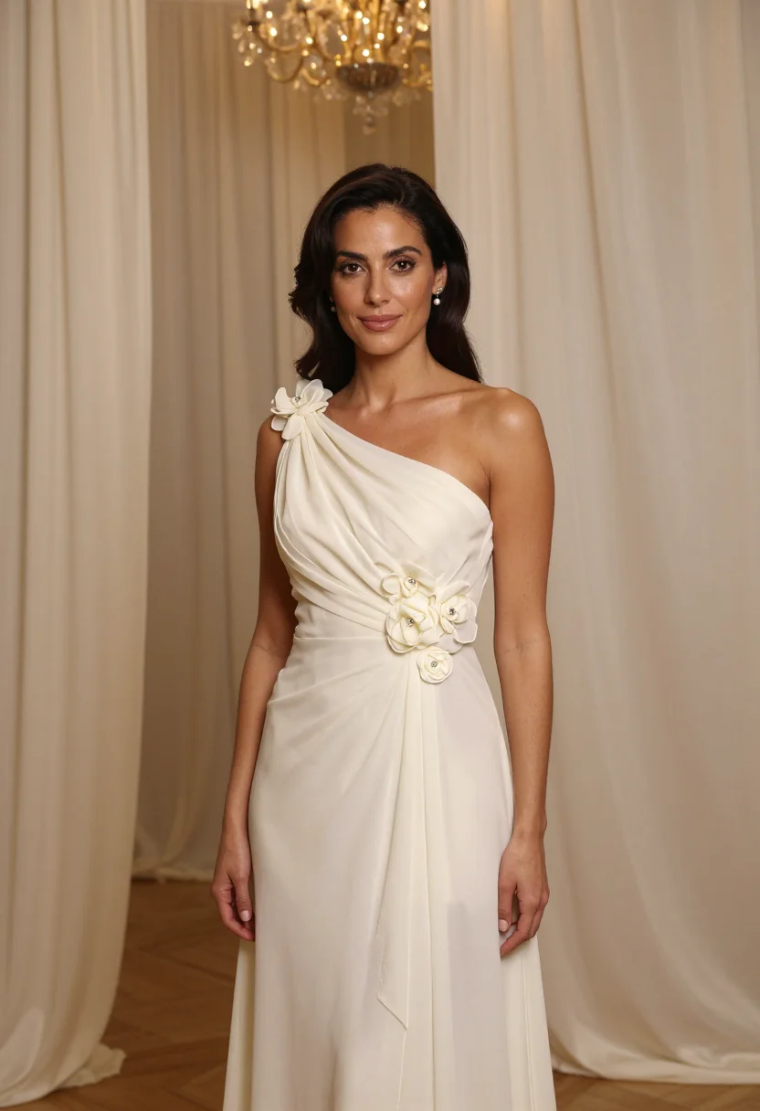AI michelle obama 2009 inaugural ball ivory sample — portrait of a woman, an Italian woman in her early forties w