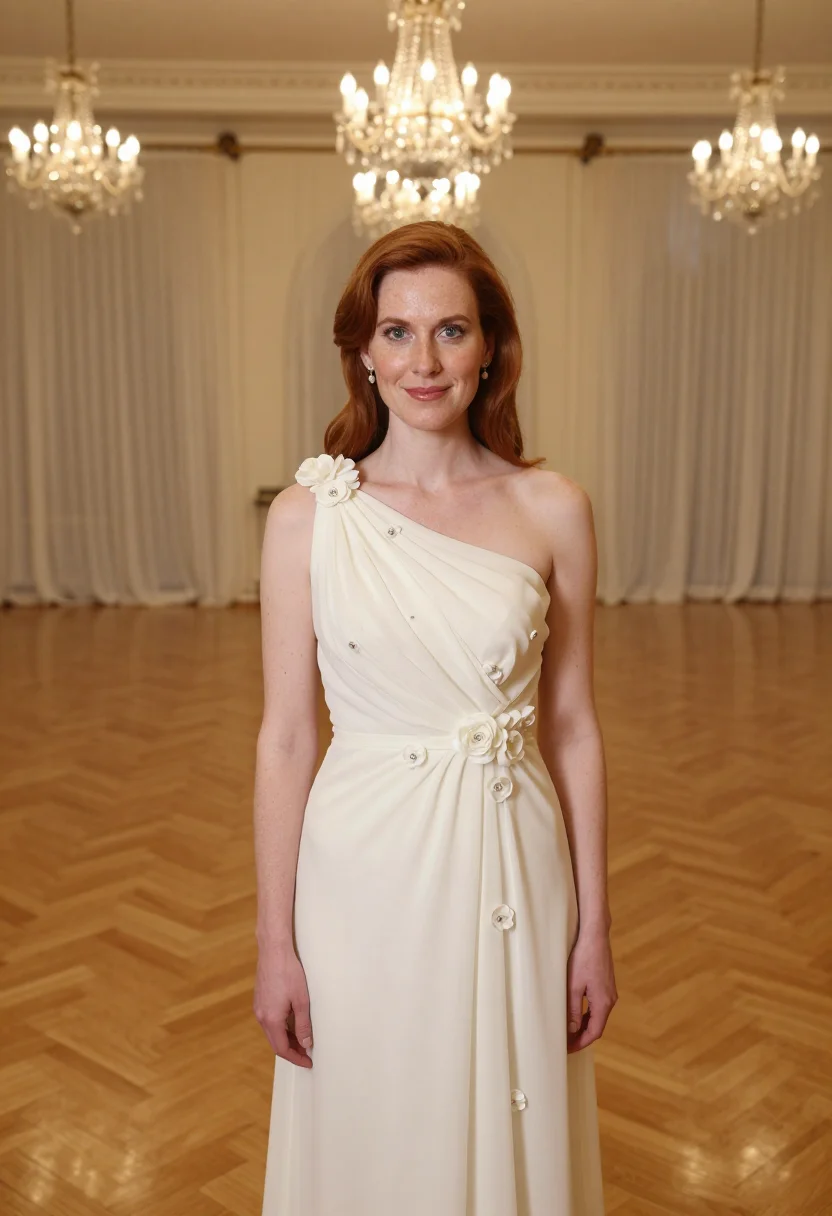 AI michelle obama 2009 inaugural ball ivory sample — portrait of a woman, an Irish woman in her late thirties wit