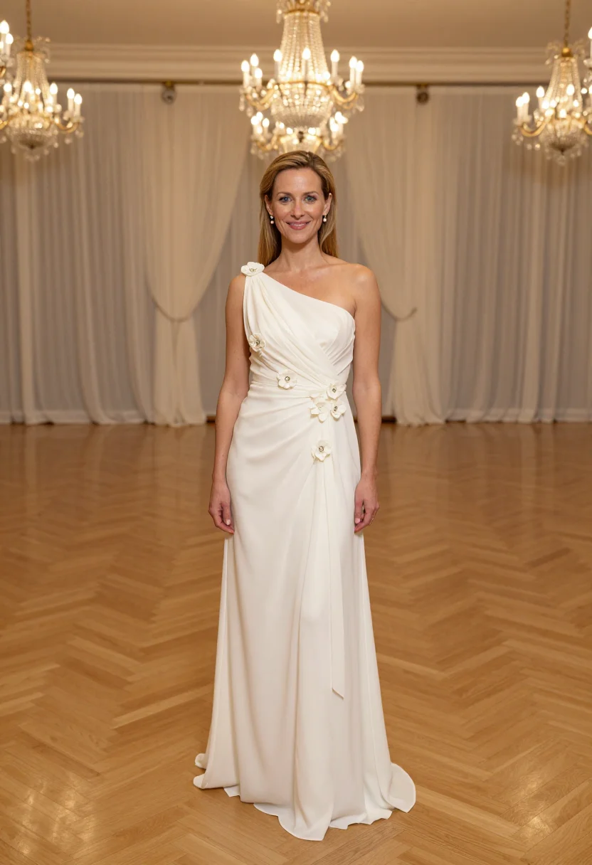 AI michelle obama 2009 inaugural ball ivory sample — portrait of a woman, a German woman in her early forties wit