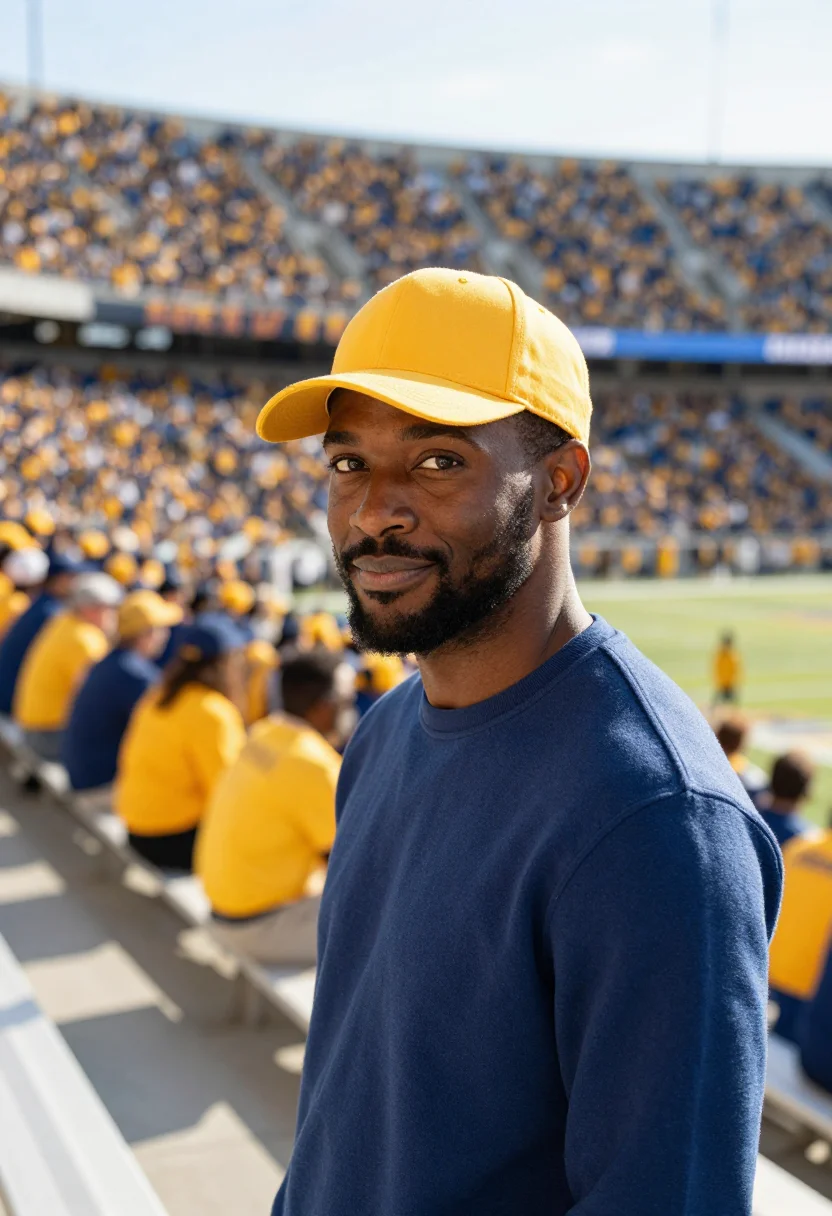 AI michigan stadium big house maize blue sample — portrait of a man, an African-American football fan in his e
