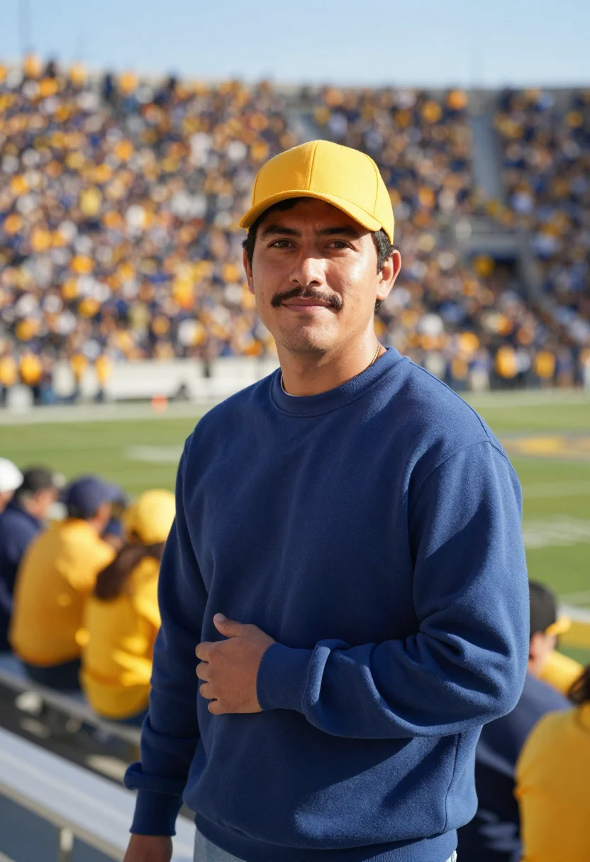 AI michigan stadium big house maize blue sample — portrait of a man, a Mexican-American football fan in his la