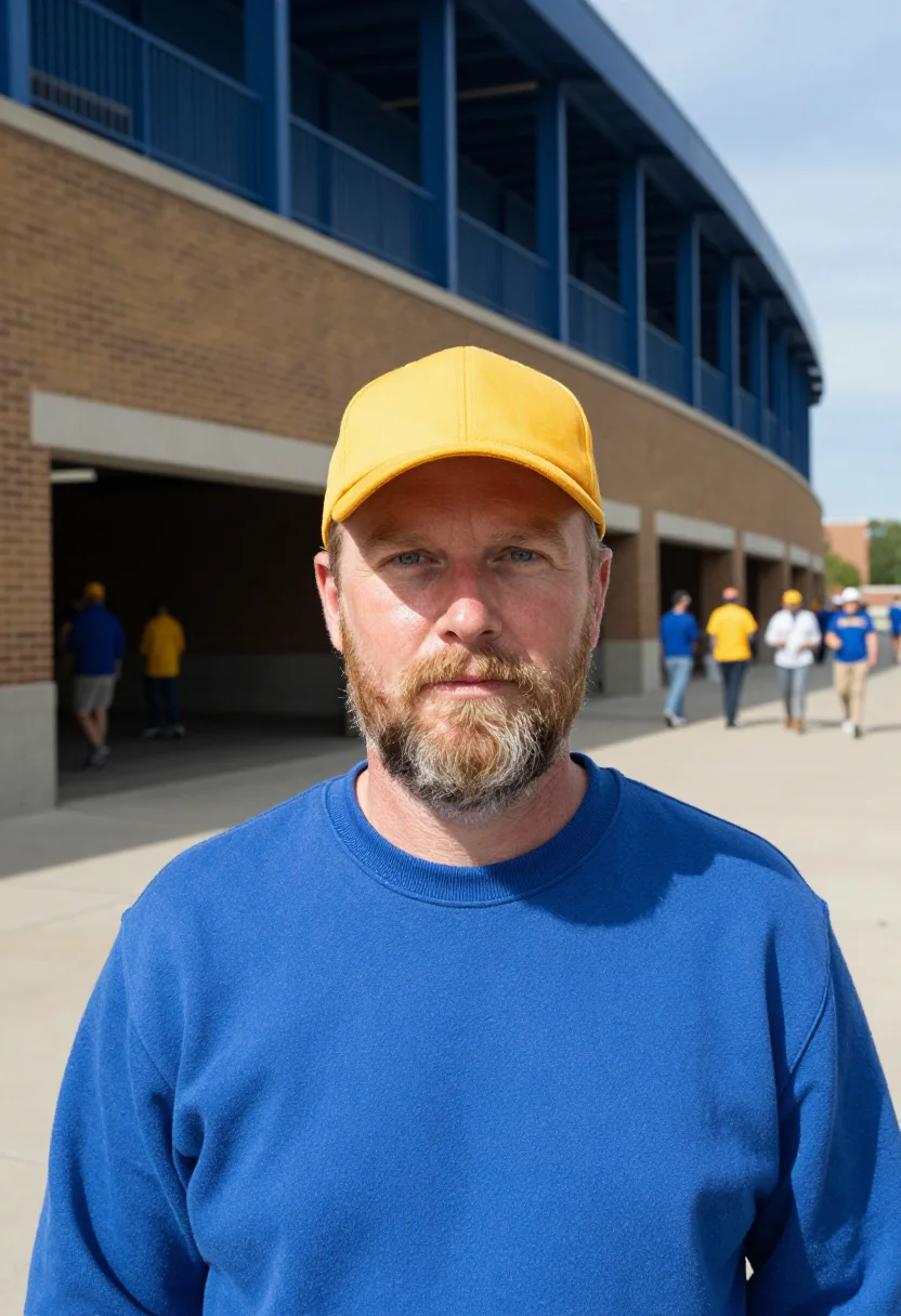 AI michigan stadium big house maize blue sample — portrait of a man, a Dutch-American football fan in his earl