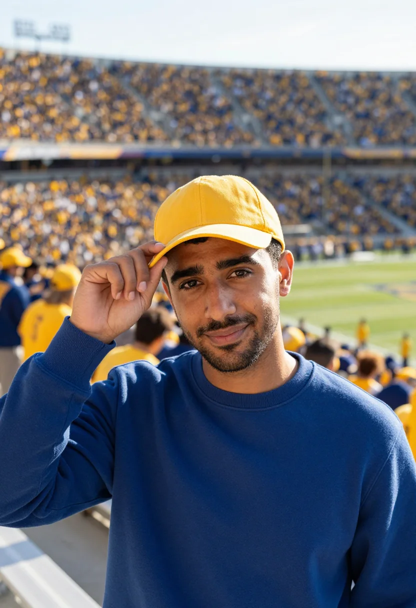 AI michigan stadium big house maize blue sample — portrait of a man, a Lebanese-American football fan in his m