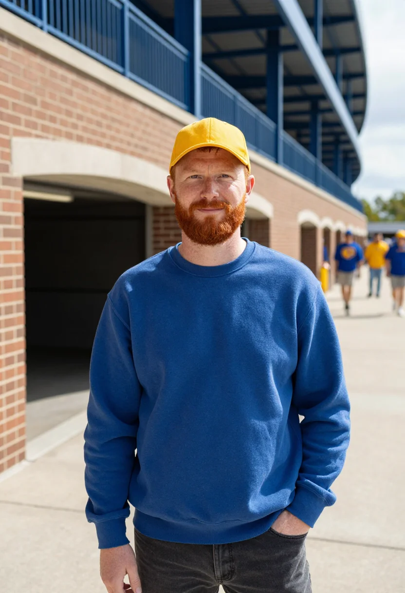 AI michigan stadium big house maize blue sample — portrait of a man, an Irish-American football fan in his mid