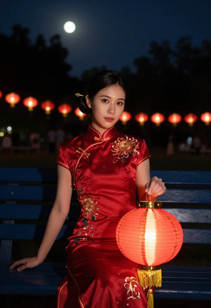 AI mid autumn lantern red gold sample — portrait of a woman, three-quarter-length portrait of a Cant