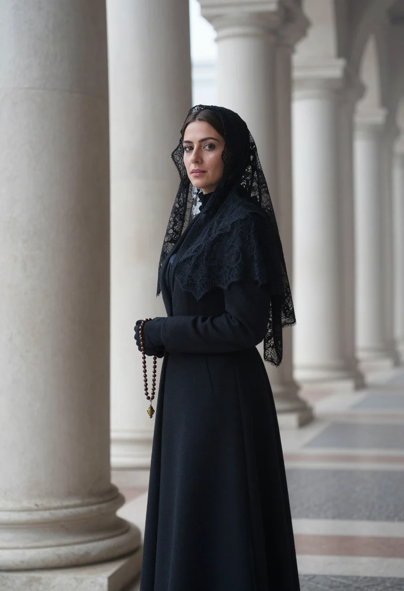AI midnight mass vatican sample — portrait of a woman, three-quarter-length portrait of a woma
