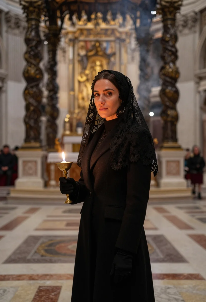 AI midnight mass vatican sample — portrait of a woman, three-quarter-length portrait of a woma
