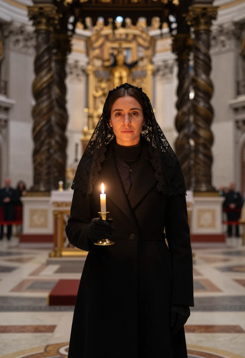 AI midnight mass vatican sample — portrait of a woman, half-length portrait of a woman of Sout