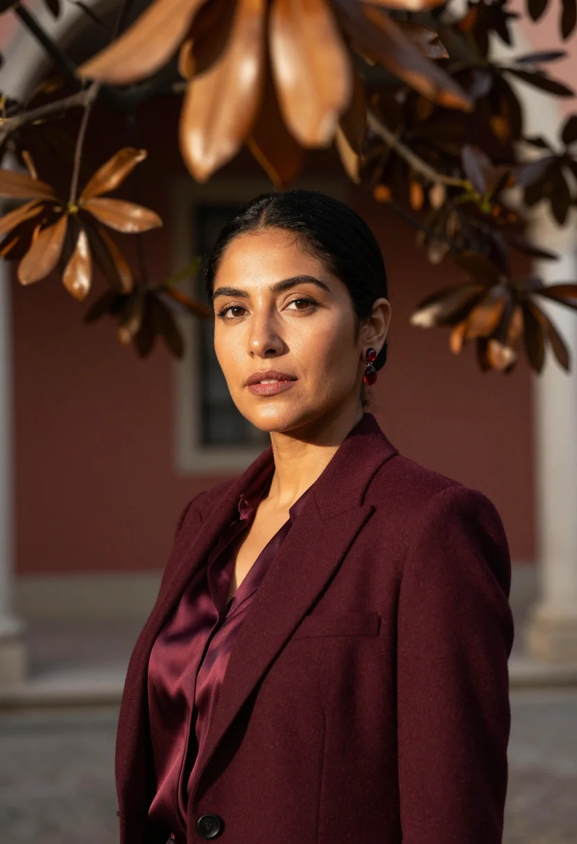 AI milan avvocatessa bordeaux sample — portrait of a woman, framed head and shoulders, tighter, the
