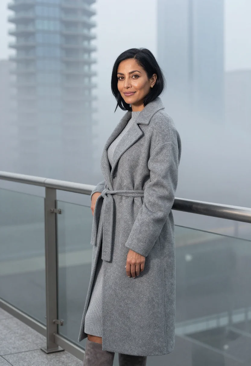 AI milan porta nuova nebbia grey sample — portrait of a woman, framed chest-up, cropped at the ribs, t