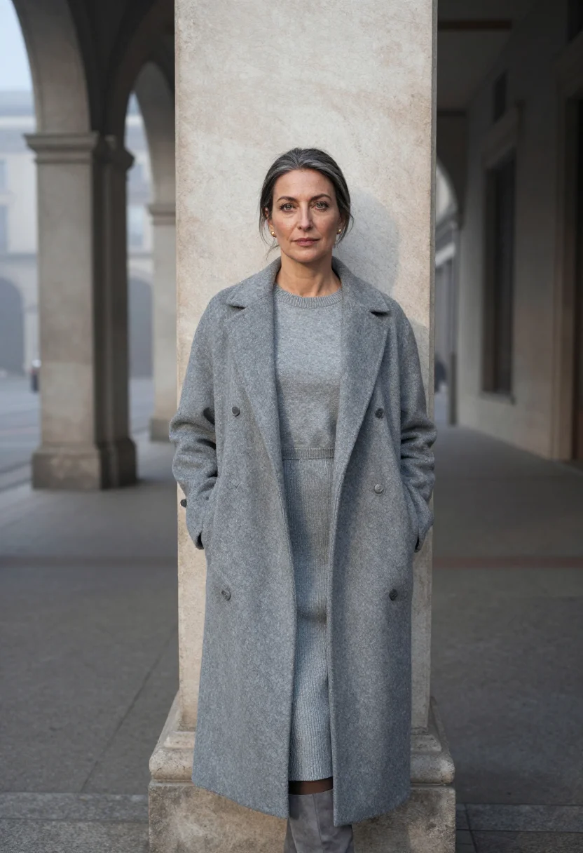 AI milan porta nuova nebbia grey sample — portrait of a woman, framed half-length from the head to the