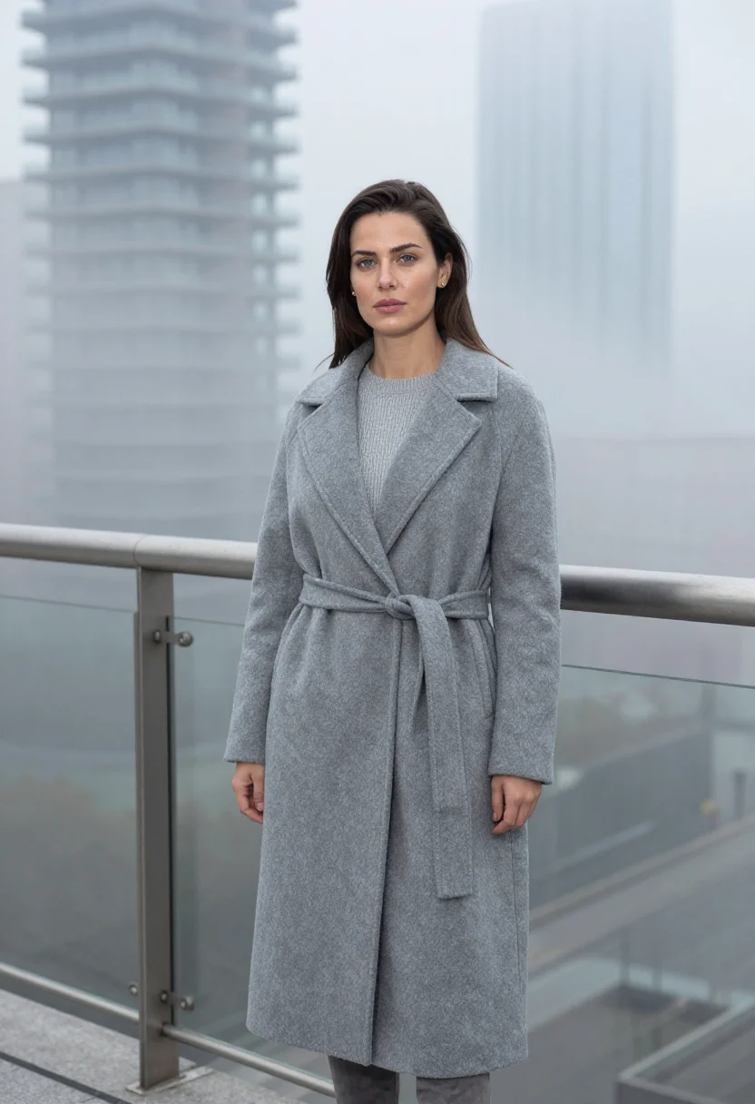 AI milan porta nuova nebbia grey sample — portrait of a woman, framed tight, head and shoulders, the b