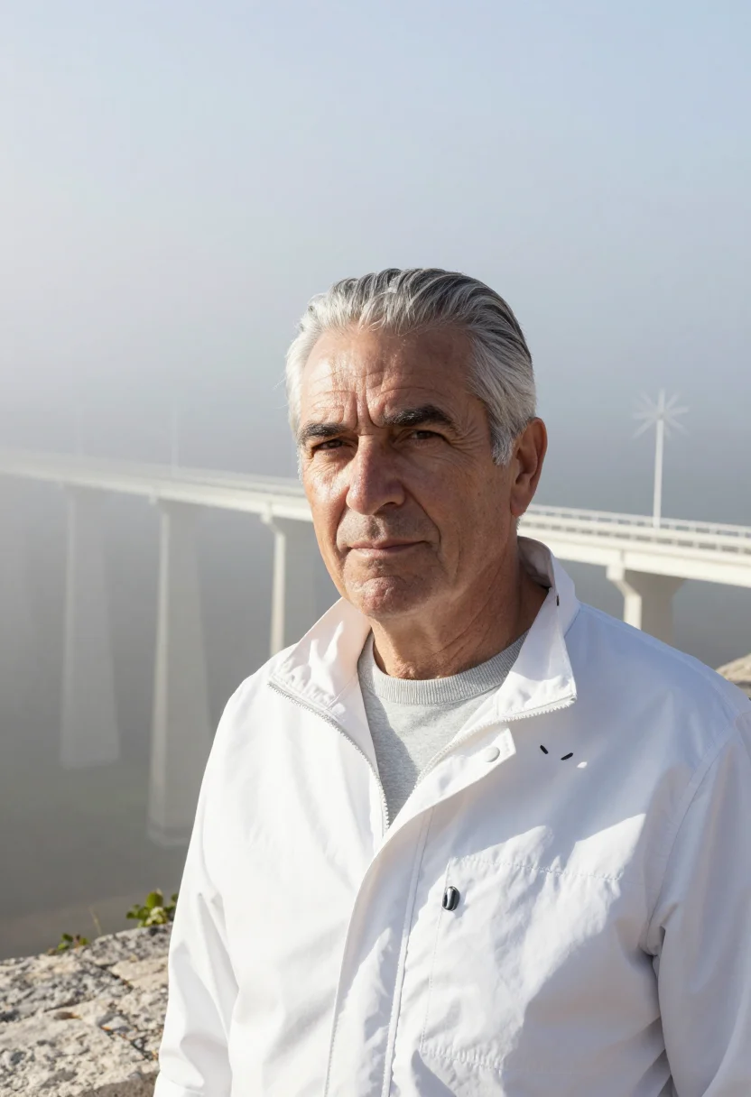 AI millau viaduct engineer pier white sample — portrait of a man, a structural engineer in his sixties of B