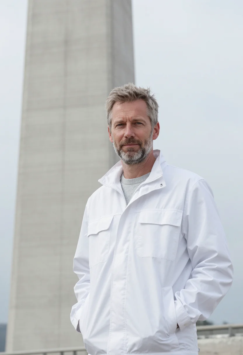 AI millau viaduct engineer pier white sample — portrait of a man, a structural engineer in his fifties of D