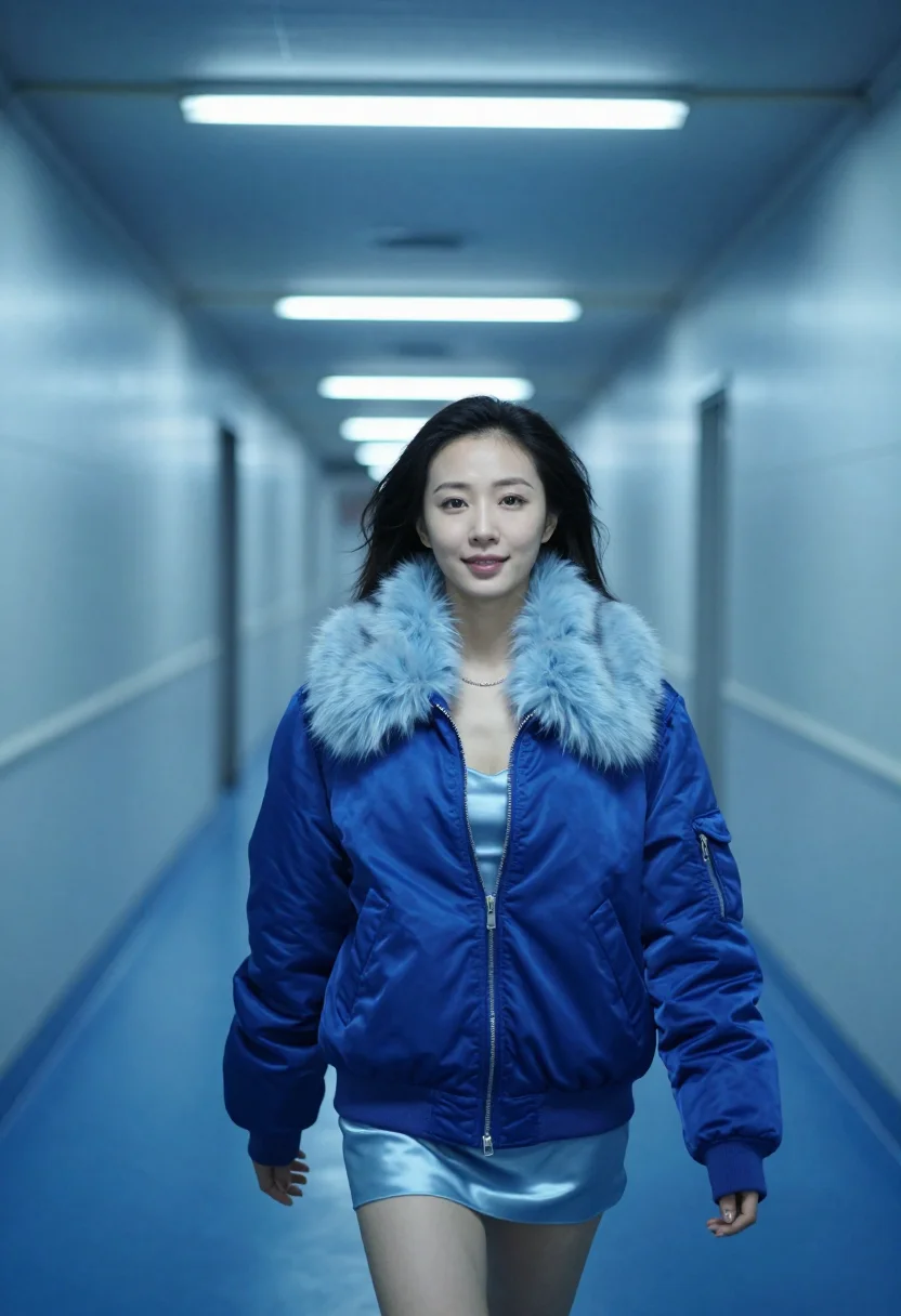AI millennium mambo taipei corridor blue sample — portrait of a woman, a Taiwanese woman in her late twenties