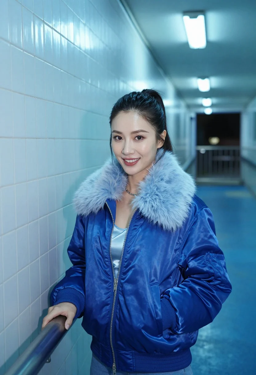 AI millennium mambo taipei corridor blue sample — portrait of a woman, a Taiwanese woman in her early twenties