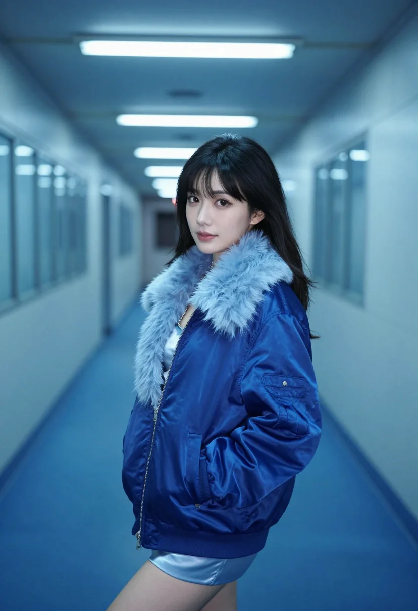 AI millennium mambo taipei corridor blue sample — portrait of a woman, a Taiwanese woman in her early thirties